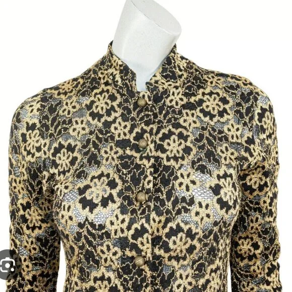 luxury Ann Ferriday vintage lace high neck button up coquette minimalist blouse - Picture 4 of 16